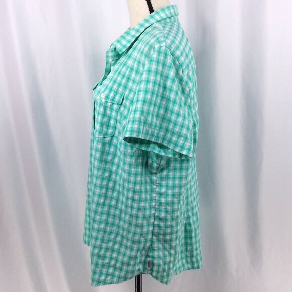 Eddie Bauer Top Womens Size 2XL Short Sleeve Button Down Green Plaid Travel - Picture 4 of 7